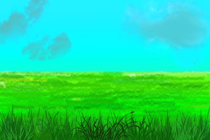 Green Grass Field — Serene, Afternoon, Digital Art, Sky