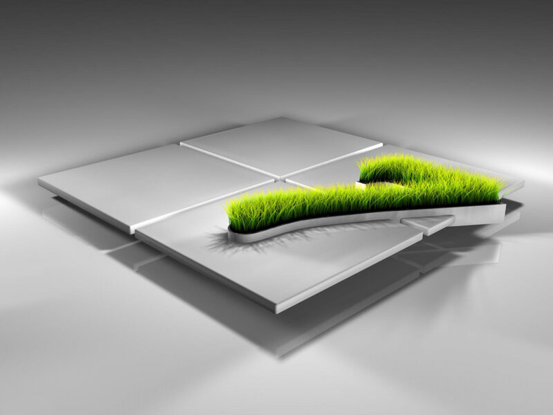 Green Grass on White Tiles — Minimalist