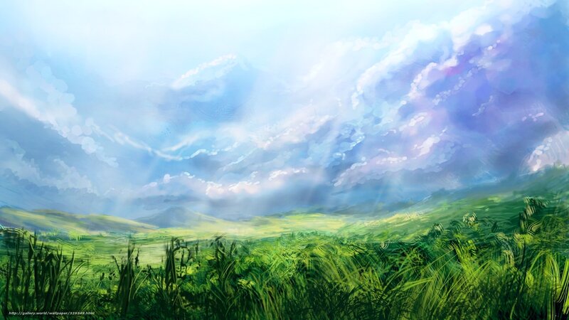 Green Grassy Field — Serene, Morning, Digital Art