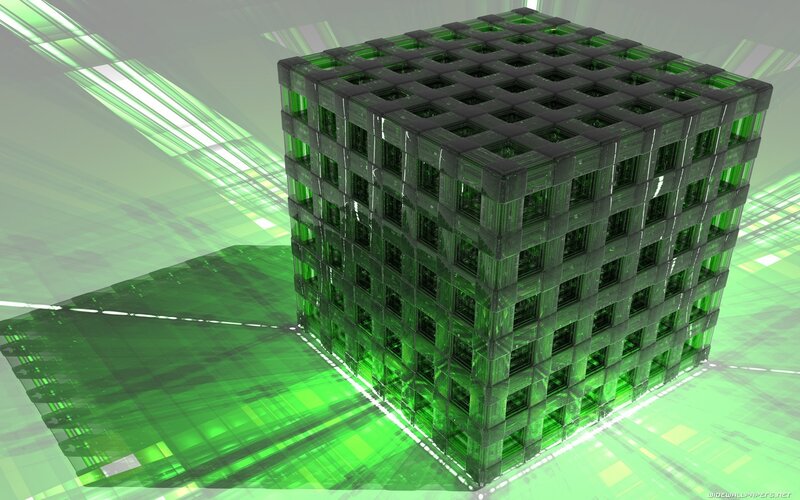 Green Grid Cube — Futuristic