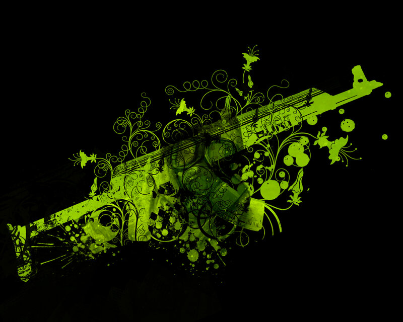 Green Gun with Floral Design — Black