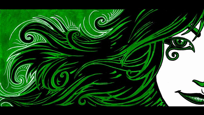 green hair art illustration