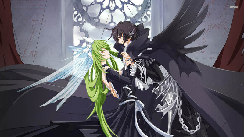 Green-haired Angel and Dark-winged Figure