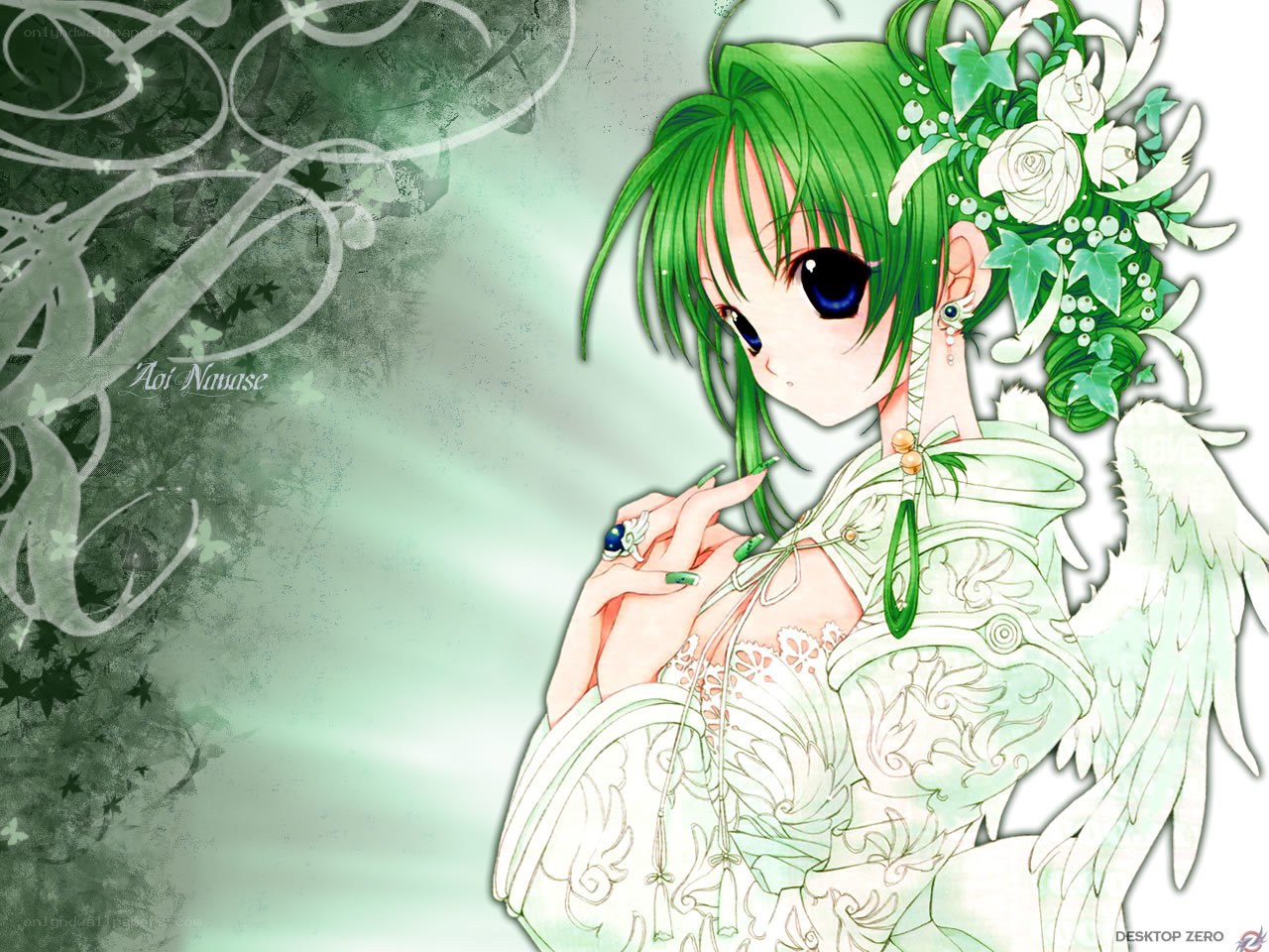 green-haired angel girl