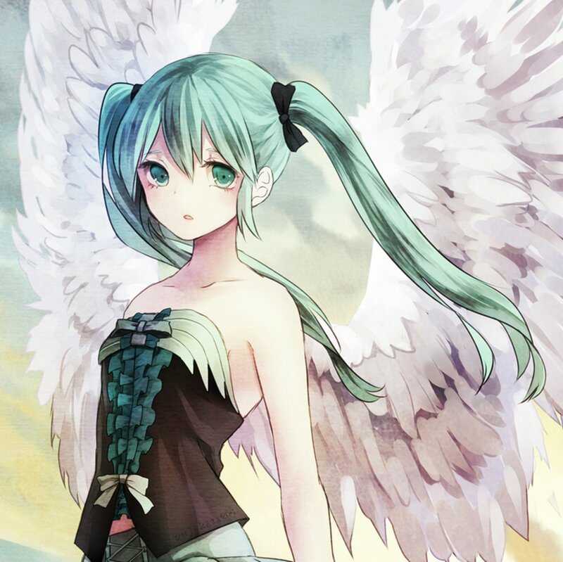 Green-haired Angel Girl — Green, Serene, Anime, Wings