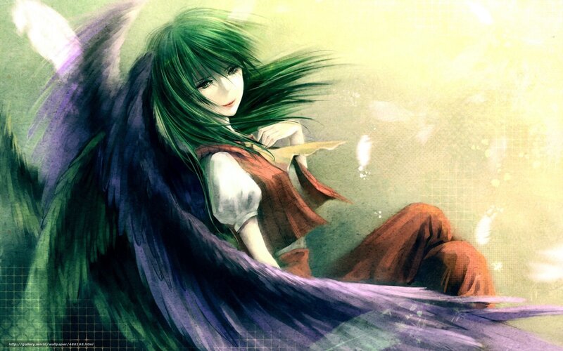 Green-haired Angel Girl — Green, Serene, Digital Art
