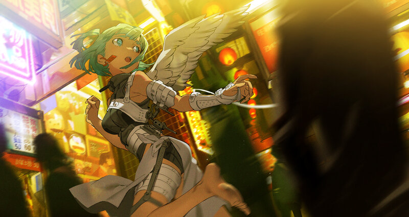 Green-haired Angel Girl — Yellow