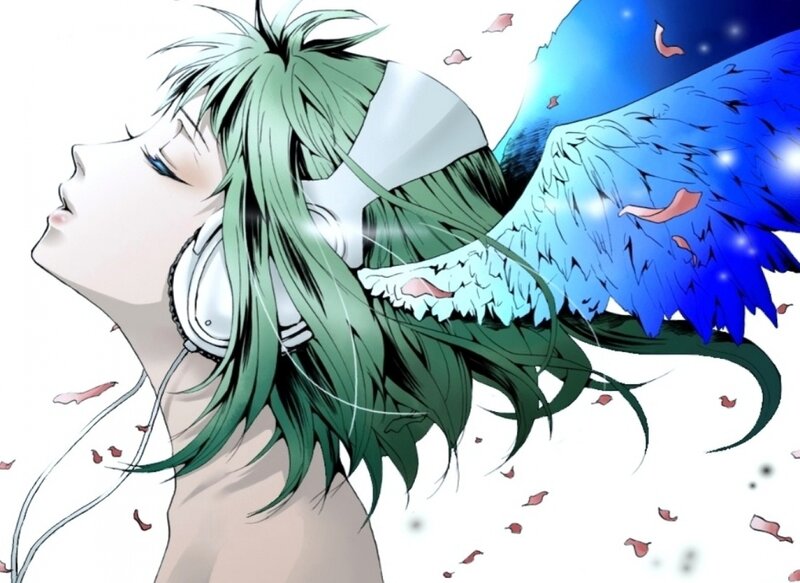 Green-haired Angel with Headphones — Green