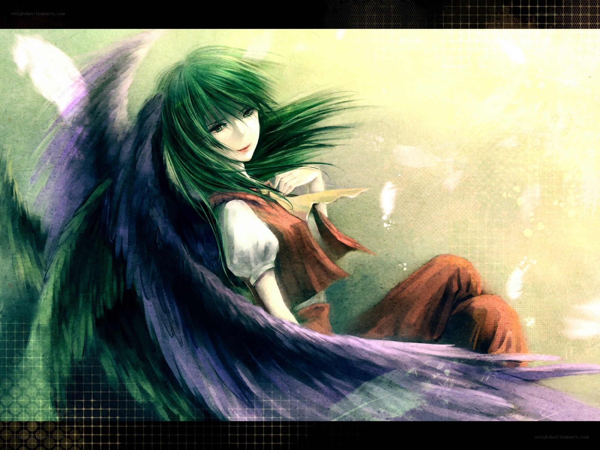 green-haired angel with wings