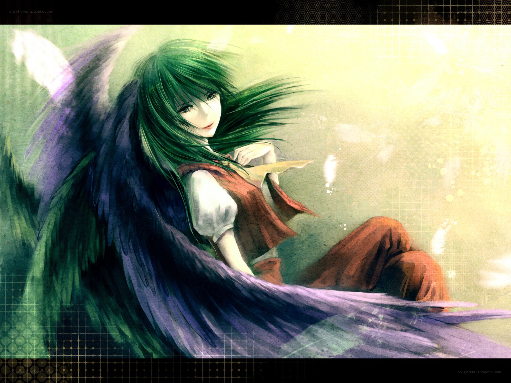 green-haired angel with wings