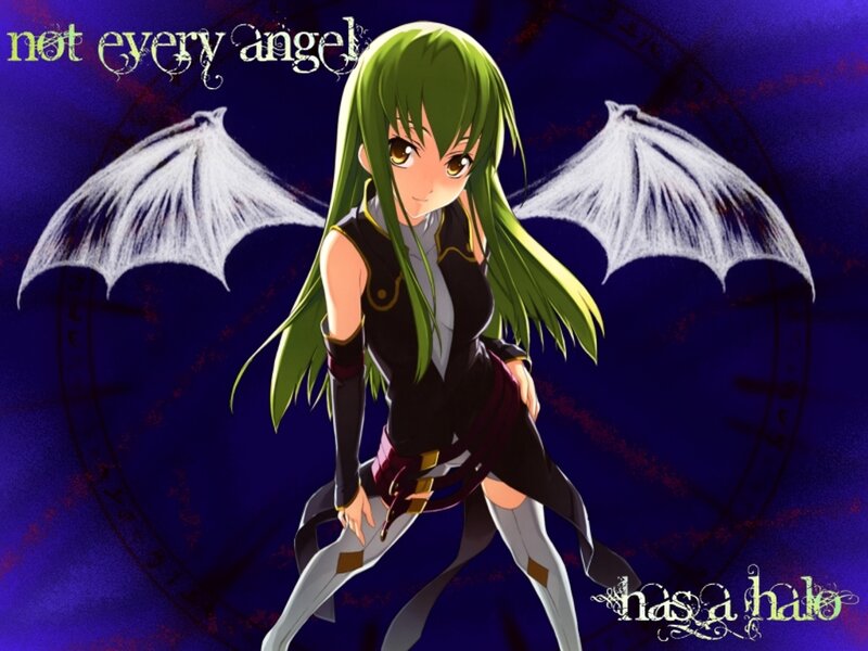 green-haired angel with wings
