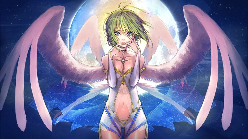 Green-haired Angel with Wings — Blue, Dramatic, Night
