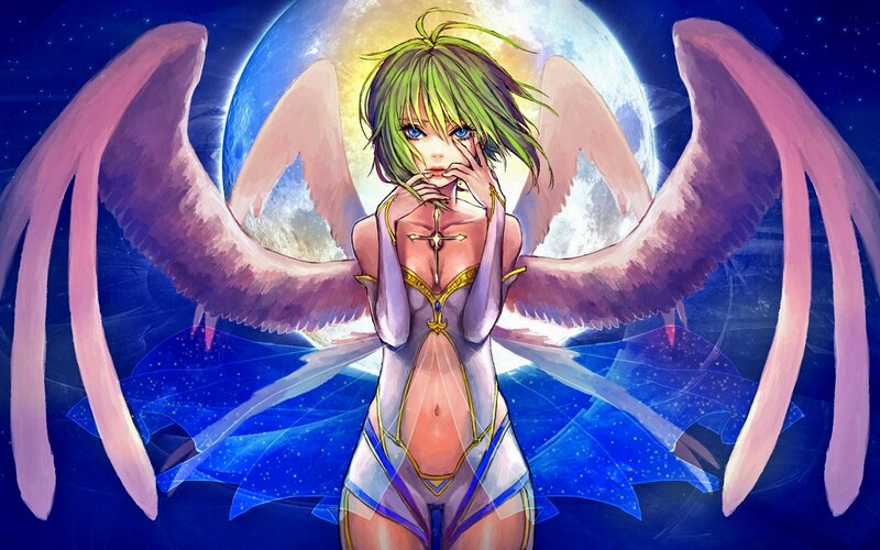 Green-haired Angel with Wings — Blue, Dramatic