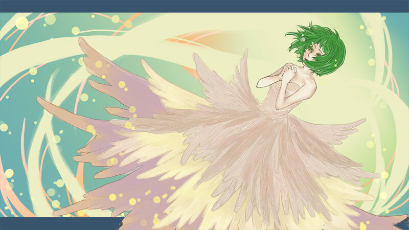Green-haired Angel with Wings — Green