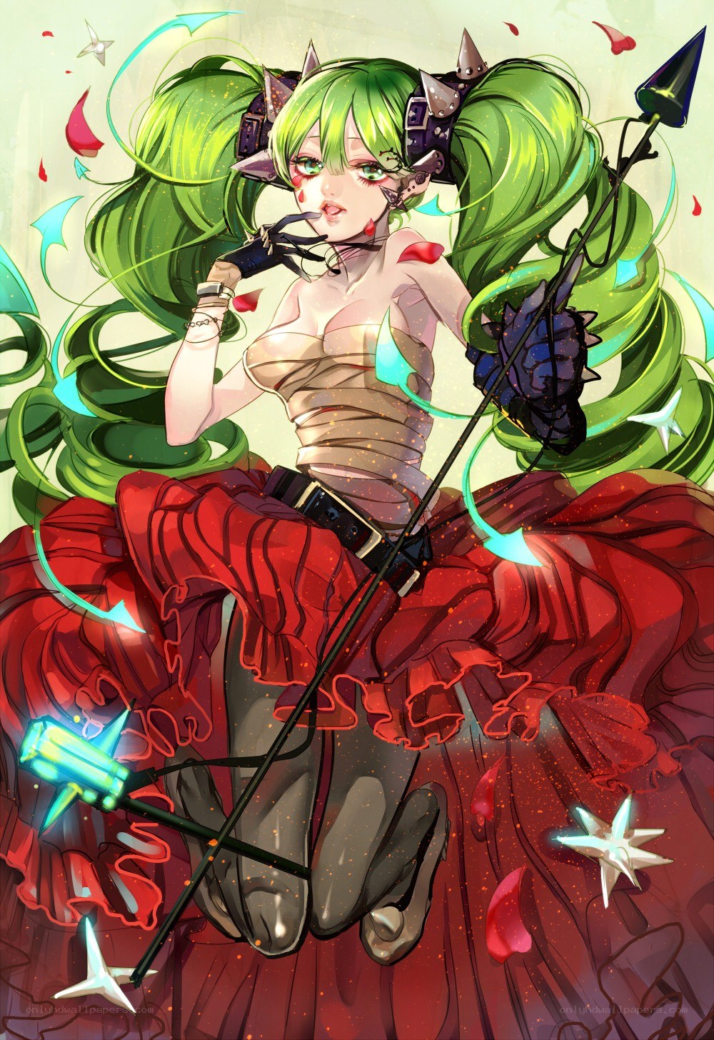 green-haired anime archer