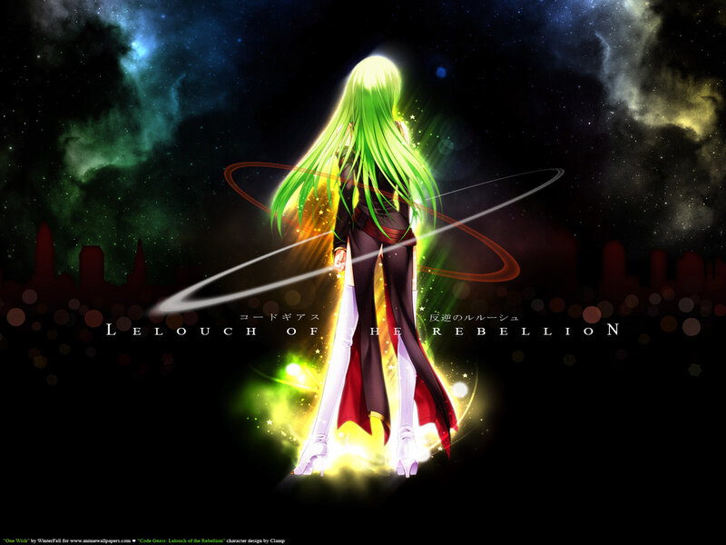 Green-haired Anime Character — Black, Dramatic, Night, City Skyline, Nebula
