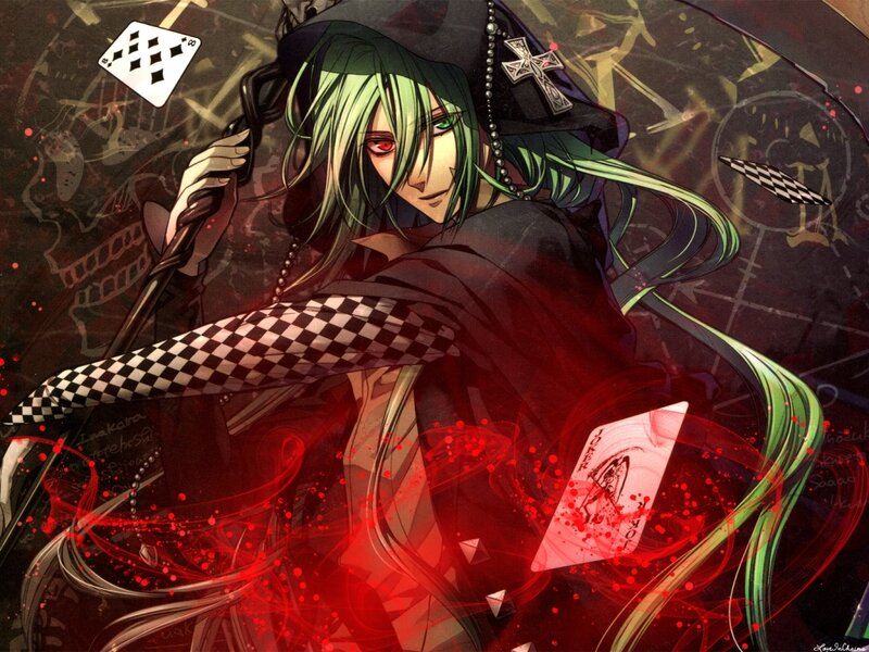 Green-haired Anime Character — Black, Dramatic, Playing Cards