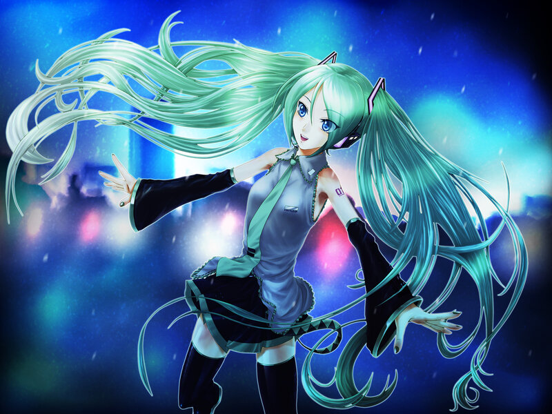 Green-haired Anime Character — Blue, Dynamic, Night