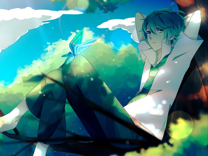 Green-haired Anime Character — Blue, Serene, Afternoon