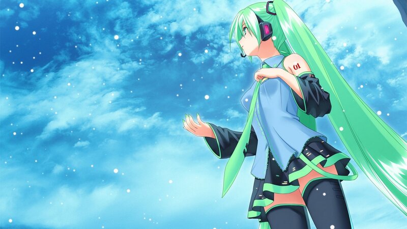 Green-haired Anime Character — Blue, Serene, Headset