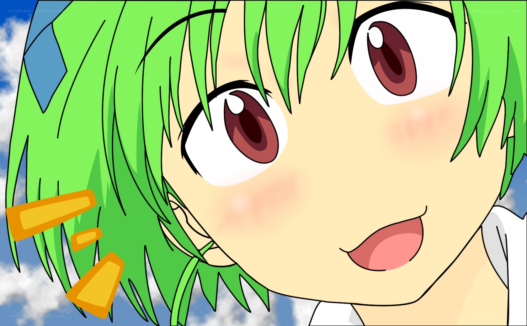 green-haired anime character close-up
