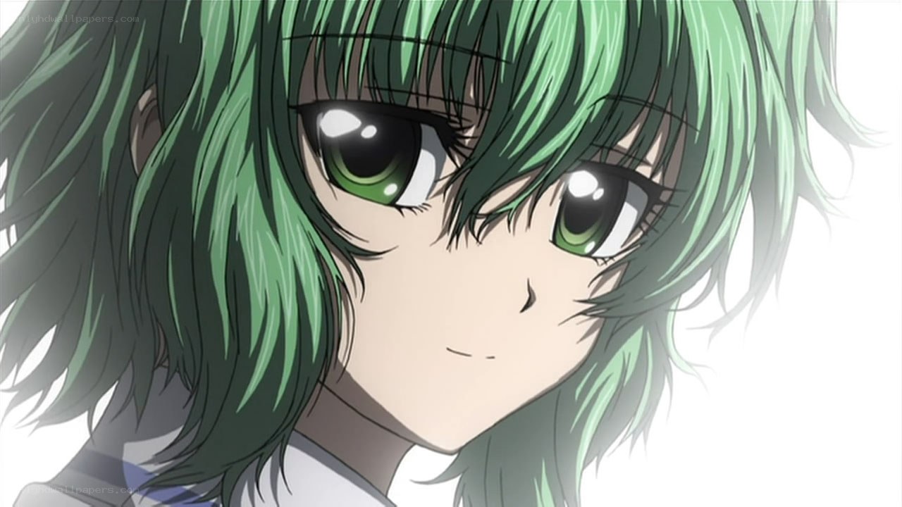 green-haired anime character close-up