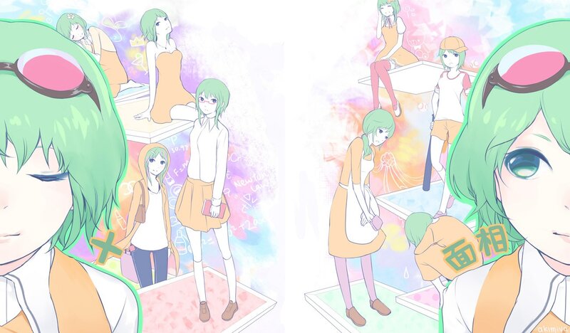 Green-haired anime character collage