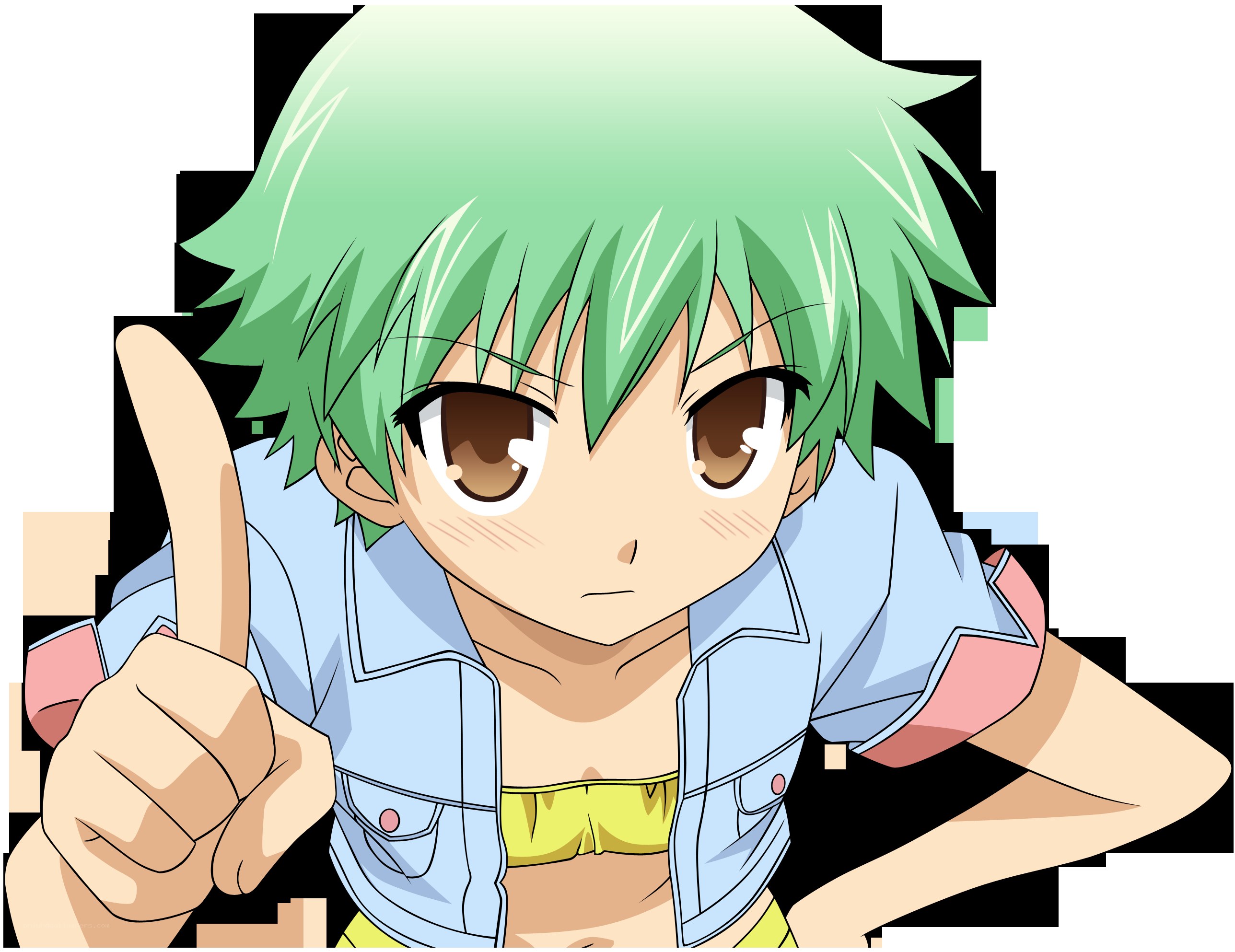 green-haired anime character giving thumbs-up