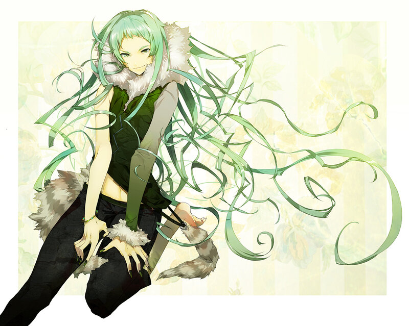 Green-haired Anime Character — Green, Calm, Fur Collar