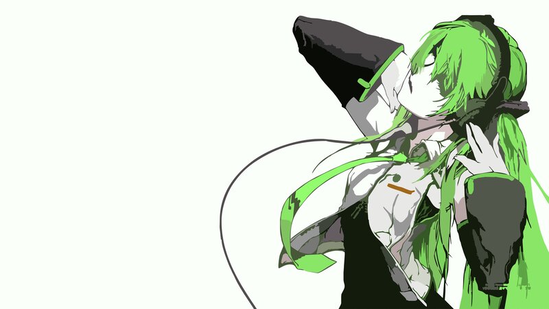 Green-haired Anime Character — Green, Calm, Headphones, Hat