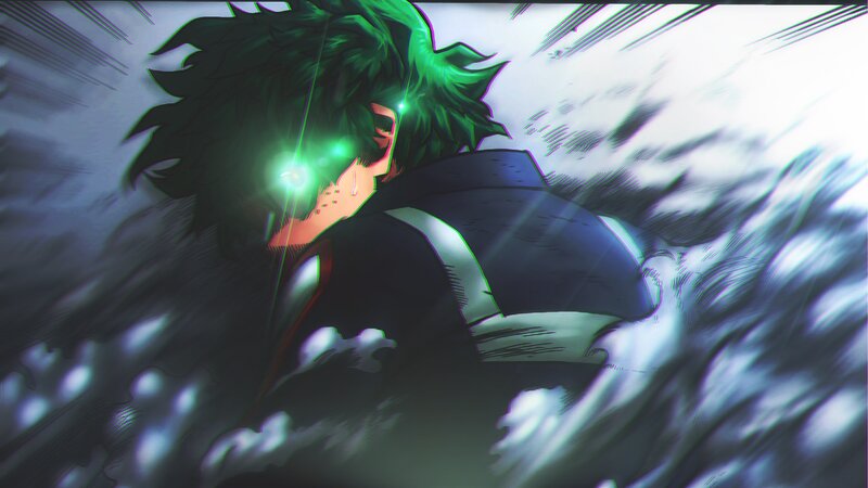 Green-haired Anime Character — Green, Dramatic, Action Lines