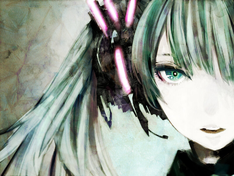 Green-haired Anime Character — Green, Dramatic, Digital Art, Glowing Pink Lights