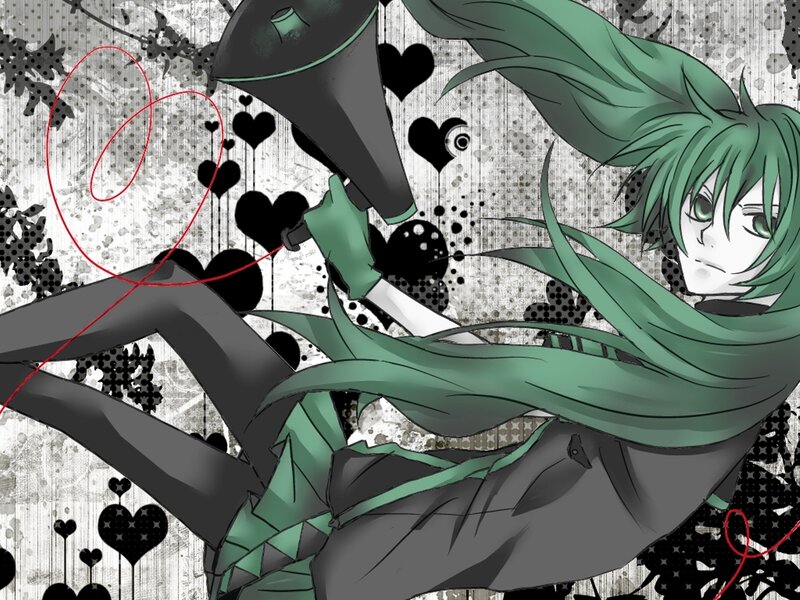 Green-haired Anime Character — Green, Dramatic, Digital Art, Megaphone