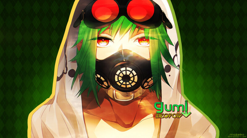 Green-haired Anime Character — Green, Dramatic, Gas Mask