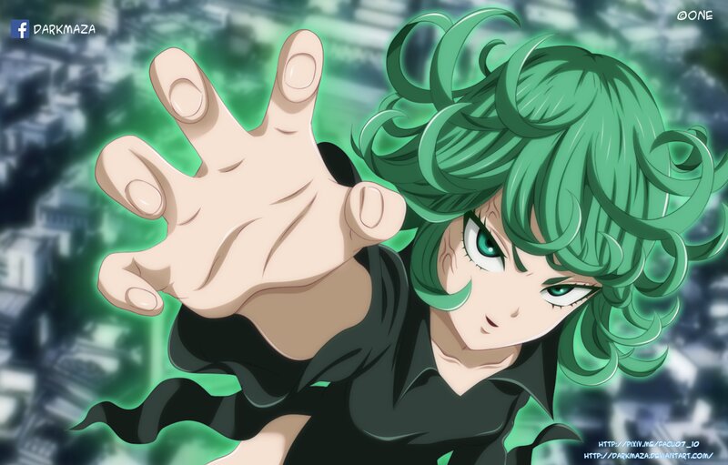 Green-haired Anime Character — Green, Dramatic, Hand Gesture, Cityscape