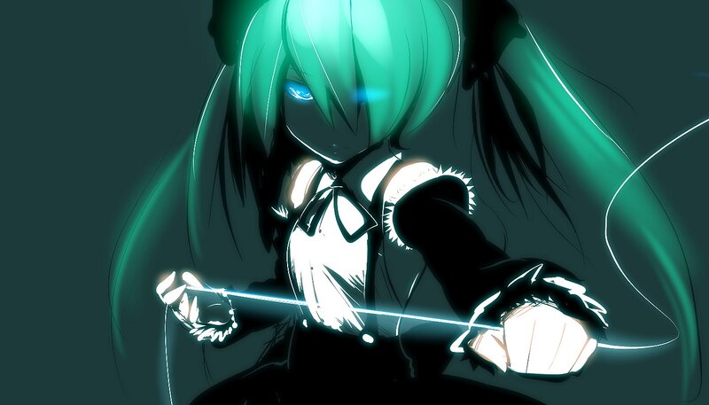Green-haired Anime Character — Green, Dramatic, Night, Digital Art, Sword
