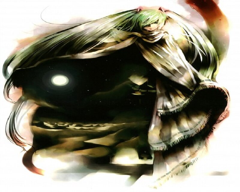 Green-haired Anime Character — Green, Dramatic, Night, Digital Art