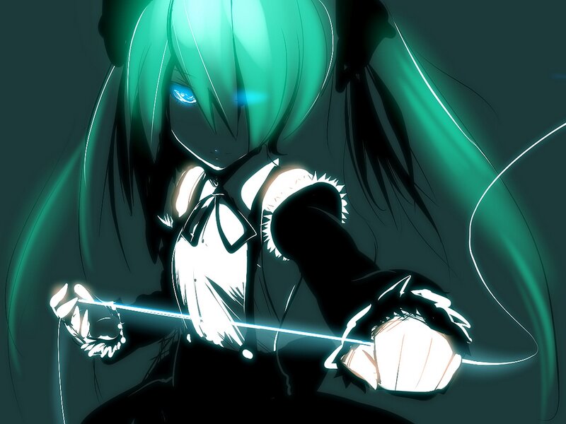 Green-haired Anime Character — Green, Dramatic, Night, Sword