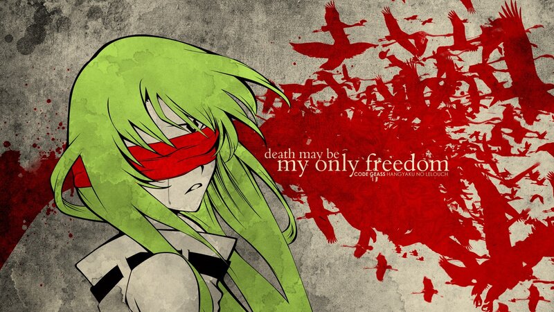 Green-haired Anime Character — Green, Dramatic, Red Birds, Blood Splatter