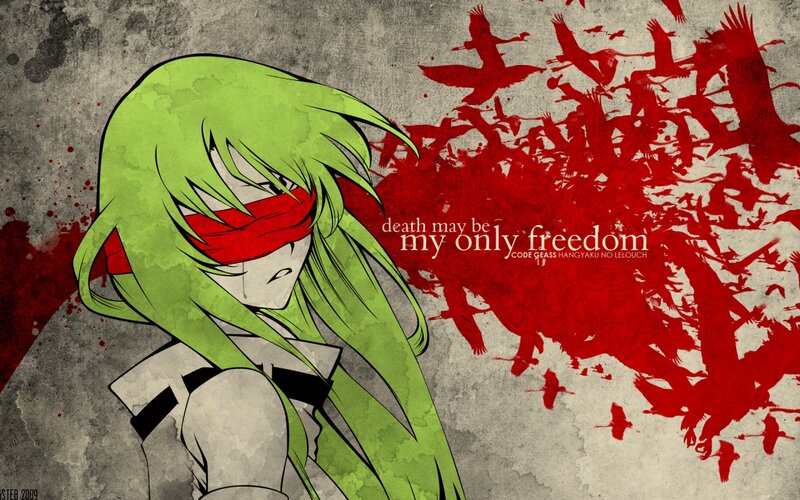 Green-haired Anime Character — Green, Dramatic, Red Birds