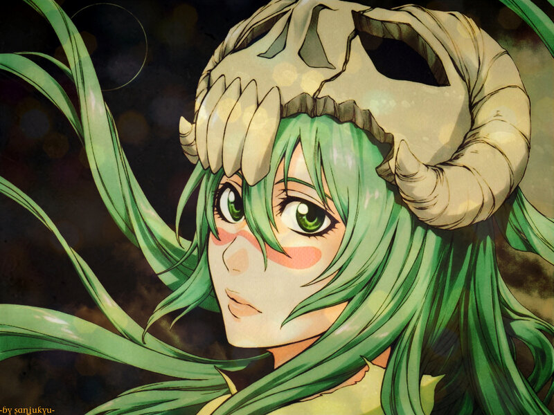 Green-haired Anime Character — Green, Dramatic, Skull Hat, Green Hair