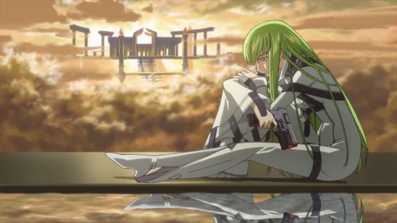 Green-haired Anime Character — Green, Dramatic, Sunset, Gun