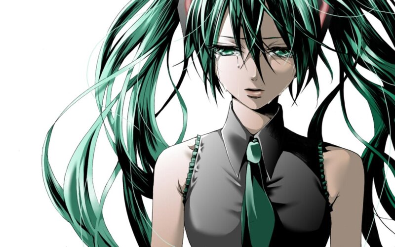 Green-haired Anime Character — Green, Dramatic, Tears, Tie