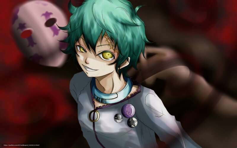 Green-haired Anime Character — Green, Dramatic, Yellow Eyes, Mask