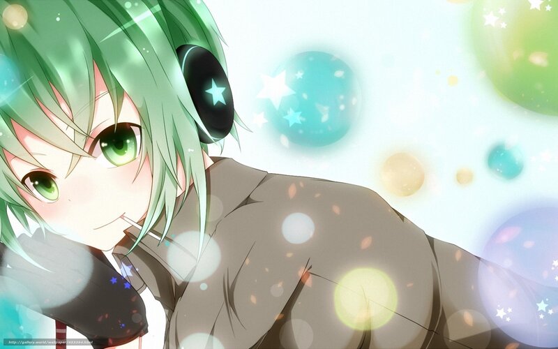 Green-haired Anime Character — Green, Dreamy, Headphones