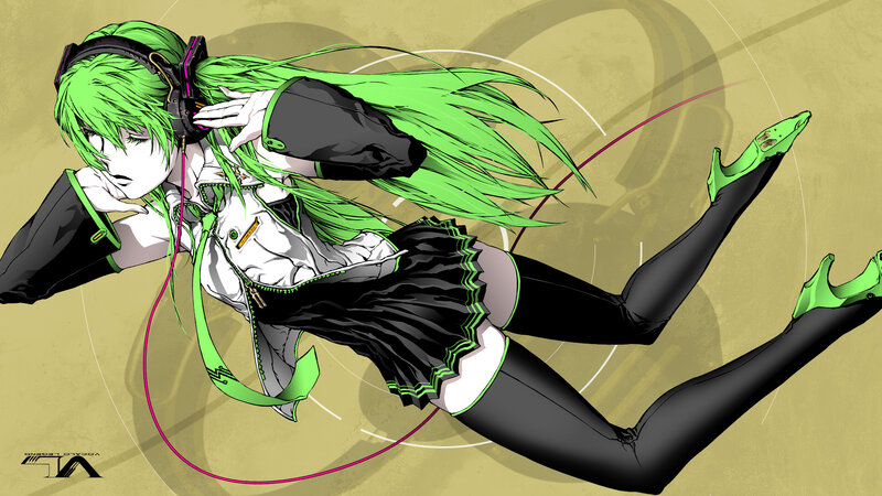 Green-haired Anime Character — Green, Dynamic, Digital Art, Headphones