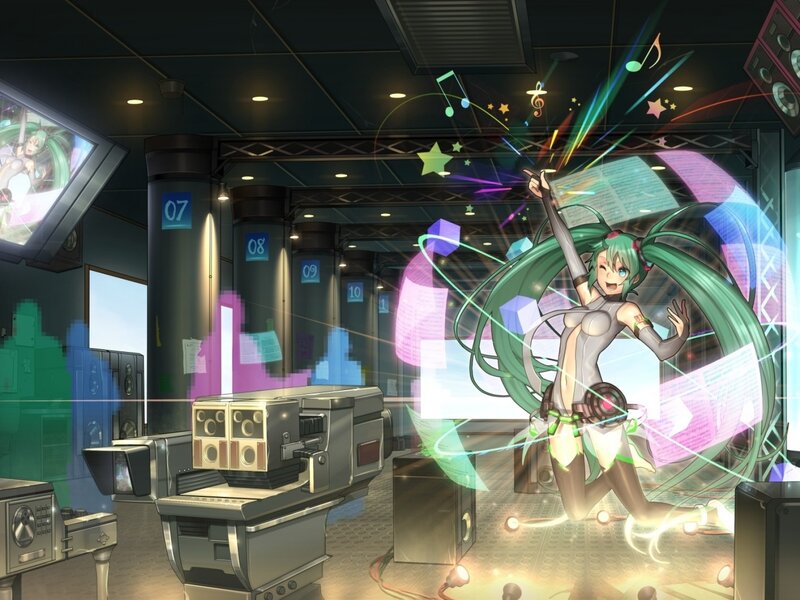 Green-haired Anime Character — Green, Energetic, Digital Art, Music Notes