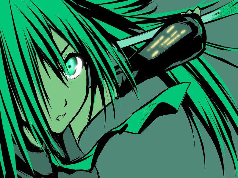 Green-haired Anime Character — Green, Intense, Gun