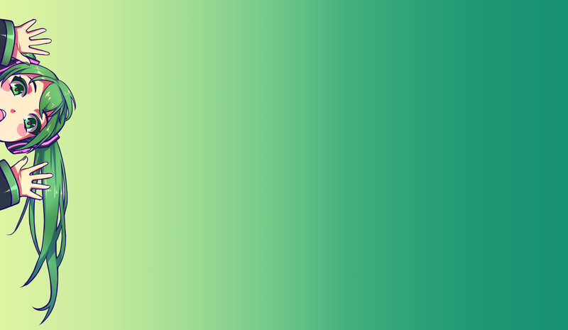 Green-haired Anime Character — Green, Playful, Digital Art, Gradient Background