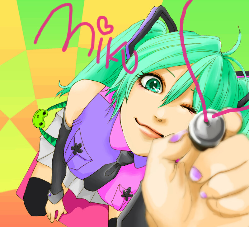 Green-haired Anime Character — Green, Playful, Digital Art